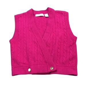 Le Moda Knitwear Lambswool Angora rabbit Blend Pink women vest size m Cable Knit